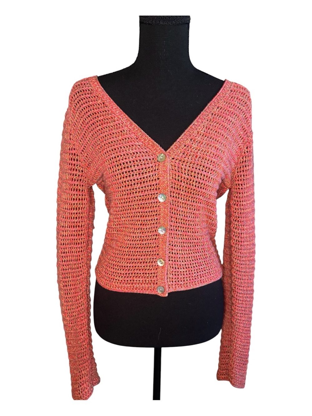 Vince Marled Crochet Cardigan Sweater in Burnt Coral